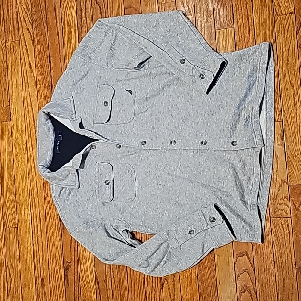 NWOT men's nautical gray button down sweatshirt with collar- large